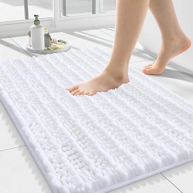 Smiry Bathroom Rugs Mat 24x16, Extra Soft Absorbent Chenille Bath Rugs, Non Slip Rubber Backing Machine Washable Quick Dry Bath Mats for Bathroom Floor, Tub, Shower, Home Decor Accessories, White - ModernBath