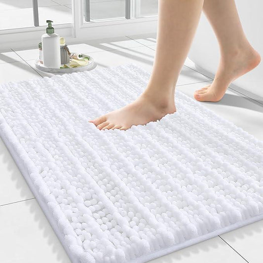 Smiry Bathroom Rugs Mat 24x16, Extra Soft Absorbent Chenille Bath Rugs, Non Slip Rubber Backing Machine Washable Quick Dry Bath Mats for Bathroom Floor, Tub, Shower, Home Decor Accessories, White - ModernBath