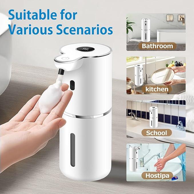 Automatic Foaming Soap Dispenser 12.8oz, Rechargeable & 6 Levels Foaming Adjustable with Digital Display, Wall Mount, Waterproof, Touchless Hand/Dish Soap Dispenser for Kitchen, Bathroom, Hotel - ModernBath