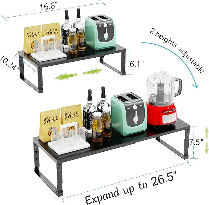 Expandable Stackable Spice Rack Organizer for Kitchen Cabinet,Adjustable Counter Shelf, countertop, Pantry,Cupboard,Bathroom,Bedroom(2Packs/Black/Large) - ModernBath