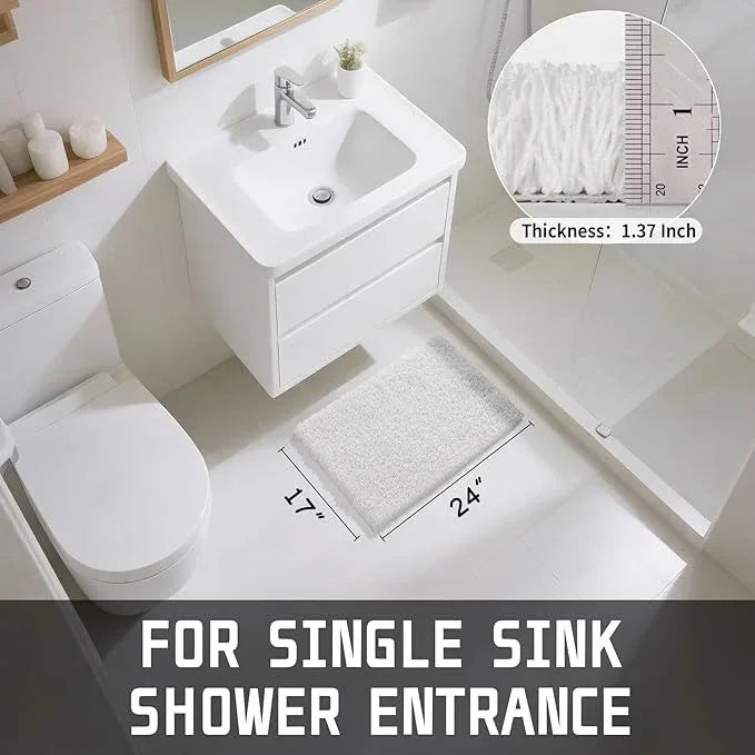 Yimobra Bathroom Rugs Non Slip Washable, Ultra Soft and Water Absorbent Bath Mats, Plush Fluffy Shower Mat Outside, Microfiber Thick Matts for Bathroom Floor/Sink, 24x17, Off White - ModernBath