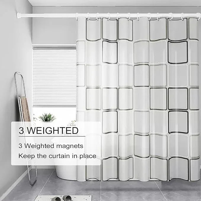 TIKABC Shower Curtain Liner, 4G PEVA Shower Liner, Plastic Waterproof Shower Curtains, with Grommet Holes and 3 Magnetic Weights(Black White Big Square) - ModernBath