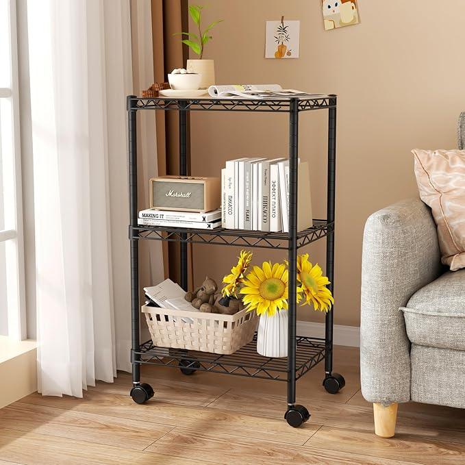 Small 3 Tier Shelves Storage Wire Shelving Unit Metal Shelf Adjustable Organizers Storage Shelving with Wheels for Bathroom Laundry Room Kitchen Pantry12”D x 18”W x 30.7”H Black - ModernBath