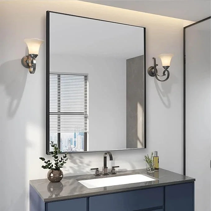 Bonverre 24x30 Inch Black Bathroom Mirror for Wall, Aluminum Frame Rectangle Rectangular Vanity Mirror, Modern Large for Bedroom, Living Room, Horizontal or Vertical - ModernBath