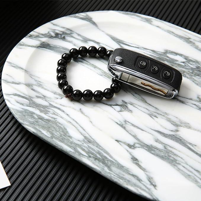 WANJINGYULE Natural Marble Decorative Tray Bathroom Counter Perfume Organizer Vanity Tray for Home Decor, Jewelry Candle, Coffee Table, Soap Holder Dresser Countertop Accessories 8"x11" Arabescato - ModernBath
