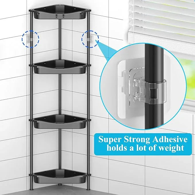 4 Tier Floor Standing Corner Shower Caddy Organizer Shelf with Hooks, Bathroom Shelves Stand Rack, Jet Black - ModernBath