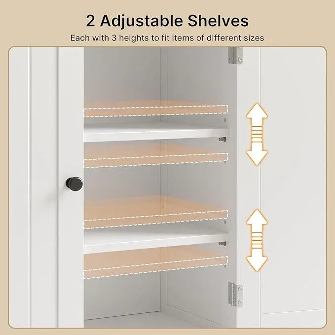 Gizoon 40" H Bathroom Storage Cabinet, Freestanding Organizer with 2 Doors, 2 Adjustable Shelves, Floor Pantry Cabinet for Dining Room, Kitchen, Living Room, Hallway, White - ModernBath