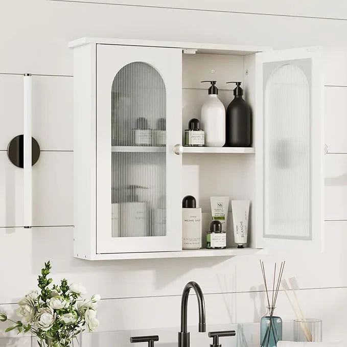 White Bathroom Wall Cabinet,Bathroom Cabinet Wall Mounted with Arched,White Medicine Cabinet Over Toilet,Surface Mount Medicine Cabinet for Laundry Room,Kitchen,Storage Cabinet 22x23 - ModernBath