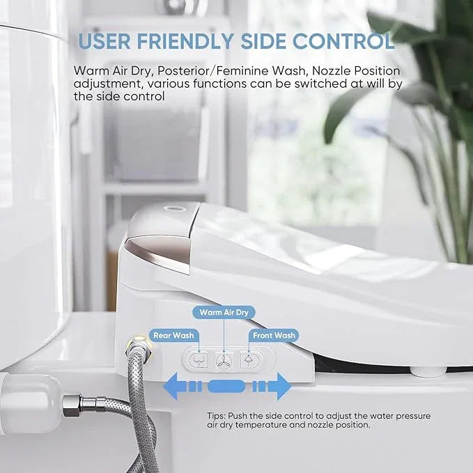 LEIVI Electric Bidet Toilet Seat with Wireless Remote and Side Panel, Multiple Spray Modes, Adjustable Heated Seat, Warm Water and Air Dryer, Auto LED Nightlight, Elongated - ModernBath