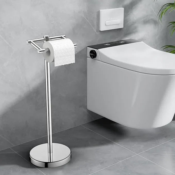 FORIOUS Toilet Paper Holder Wall Mount, Stainless Steel Rustproof Double Post Pivoting Tissue Roll Holder for Bathroom, Commercial Toilet Paper Dispenser Freestanding Toilet Paper Stand, Chrome - ModernBath