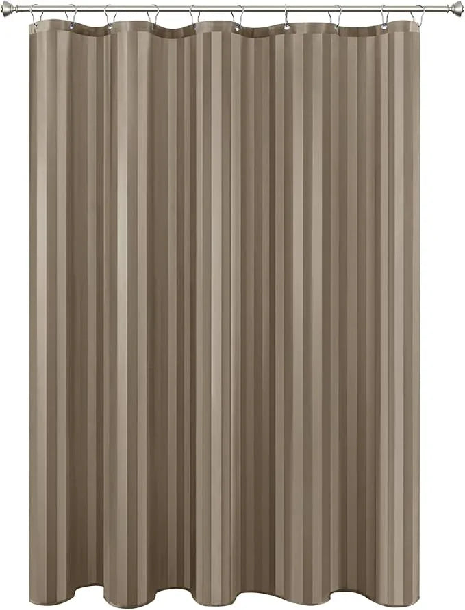 Biscaynebay Fabric Shower Curtain or Liner 72" by 72", Taupe Water Repellent Damask Stripes Bathroom Curtains Machine Washable - ModernBath