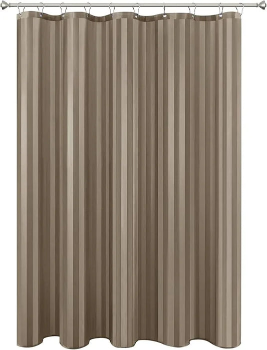Biscaynebay Fabric Shower Curtain or Liner 72" by 72", Taupe Water Repellent Damask Stripes Bathroom Curtains Machine Washable - ModernBath