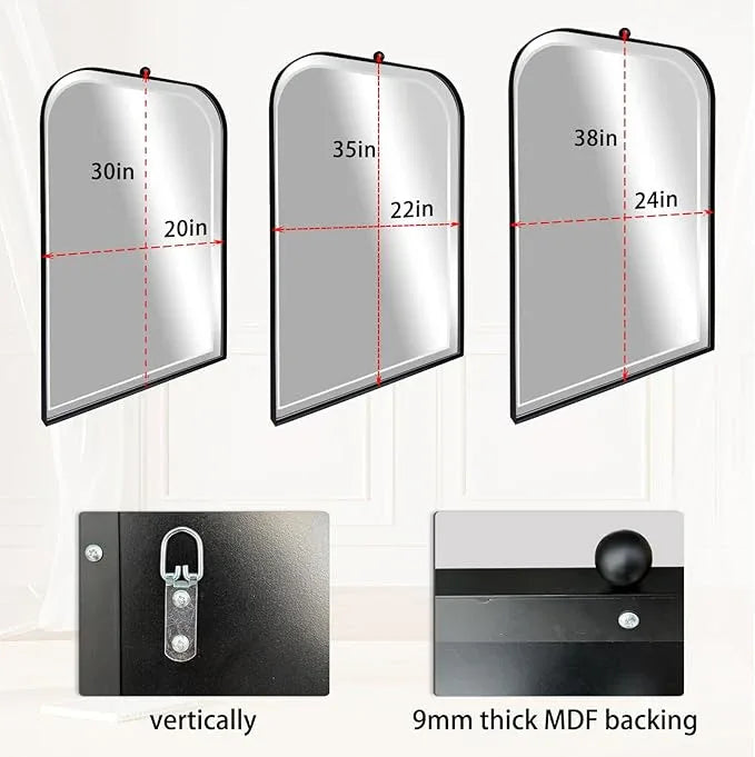 POZINO Beveled Oblong Mirror, 20"x30" Rectangle Rounded Mirror for Over Sink, Modern Black Bathroom Mirrors with Stainless Steel Frame, Vanity Wall Mirrors for Bedroom Living Room Entryway Fireplace - ModernBath