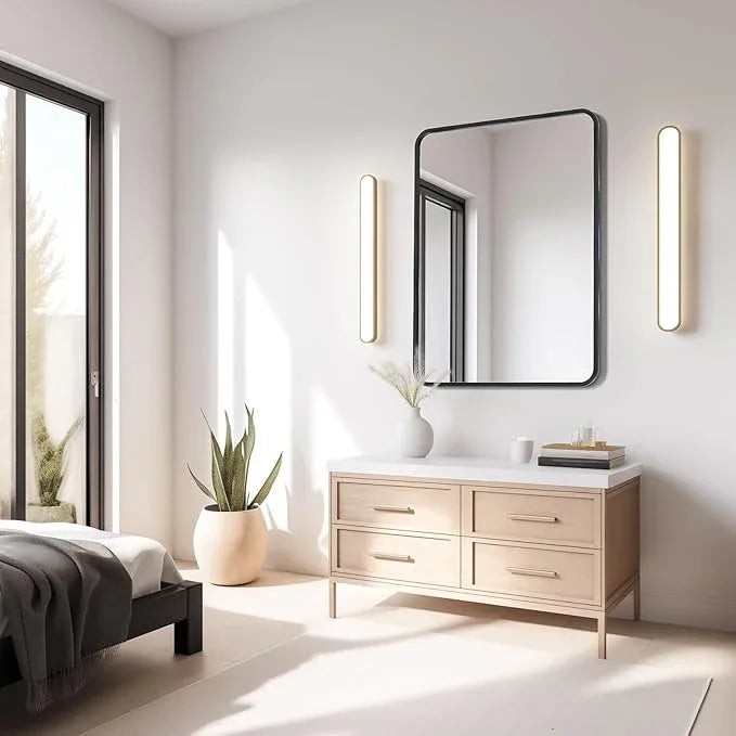USHOWER Black Bathroom Mirror for Over Sink 22 x 30 Inch, Matte Black Rectangle Mirror for Wall, Rounded Metal Frame Vanity Mirror - ModernBath