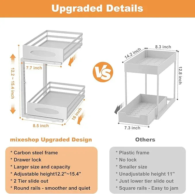 Under Sink Organizer, 2 Tier Under Sink Organizers and Storage, Adjustable Height, Slide out Metal Cabinet Organizers, Pull out Cabinet Storage Drawer Shelf for Kitchen Bathroom - ModernBath