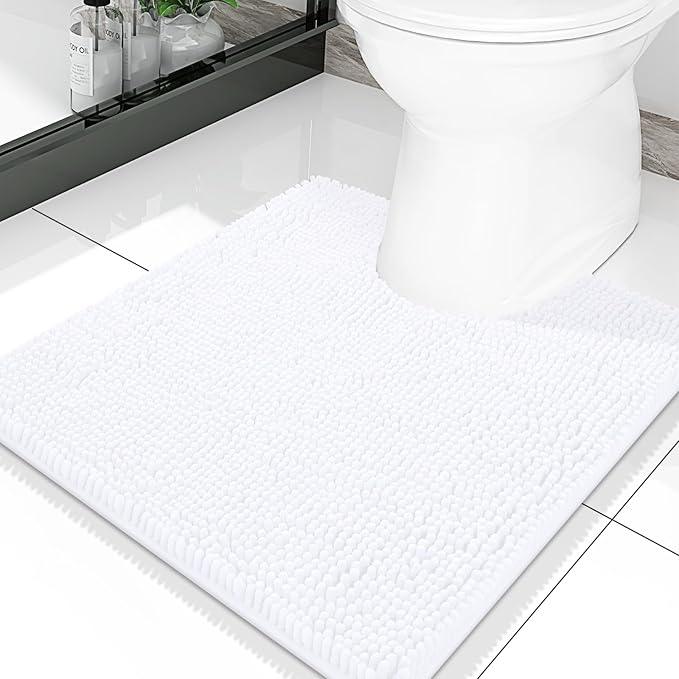 Smiry Luxury Chenille Toilet Rugs U-Shaped 20x20, Soft Absorbent Non-Slip Contour Bathroom Rugs for Toilet, Machine Washable Contoured Bath Mats, White - ModernBath