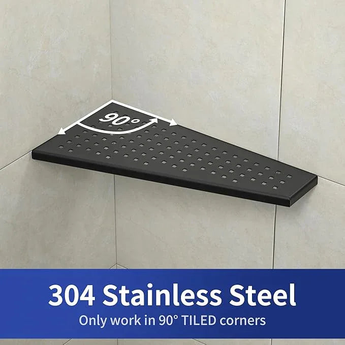 Corner Shower Shelf 2PCS, Trapezoid Bathroom Shelves 12'' for Tiled Wall, 304 Stainless Steel Grout in Shelf, No Drilling Needed (Black) - ModernBath