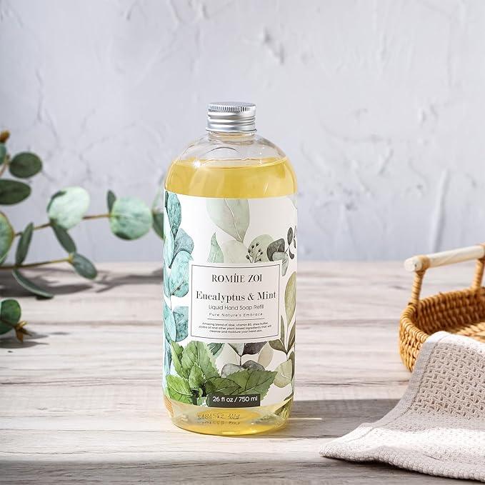 ROMIIE ZOI Liquid Hand Soap Refills, Eucalyptus & Mint, Gentle & Moisturizing Formula, 750 ML/ 26 FL OZ - ModernBath