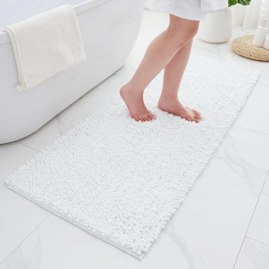 ILANGO Bathroom Rugs White 44x24,Extra Soft Absorbent Chenille Bath Rugs,Thick Non-Slip Shaggy Bath Mat,Machine Washable Quick Dry Bath Mats for Bathroom Floor, Tub, Shower Accessories - ModernBath