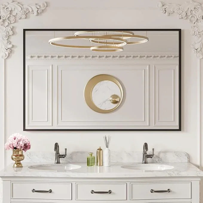 LOAAO 40"X30" Black Rectangle Bathroom Mirror Wall, Matte Black Aluminum Alloy Frame, Tempered Glass, Hangs Vertically or Horizontally, Easy to Install - ModernBath