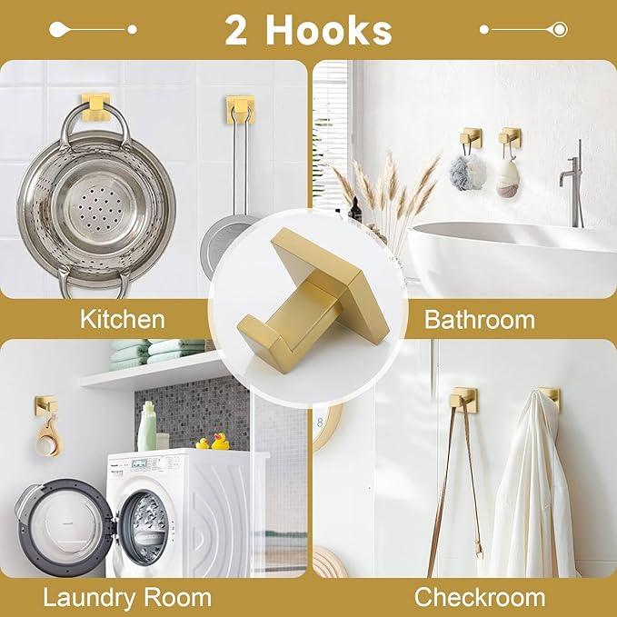 Brushed Gold 5 Pieces Bathroom Hardware Accessories Set Towel Bar Set Towel Holder Racks Set for Bathroom,SUS304 Stainless Steel,Wall Mounted 23.6-Inch - ModernBath