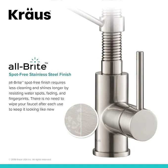 KRAUS Bolden 18-Inch Single Handle Spot Free Stainless Steel/Matte Black Commercial Style Pull-Down Kitchen Faucet with Dual Function Sprayer, KPF-1610SFSMB (Pack of 1) - ModernBath