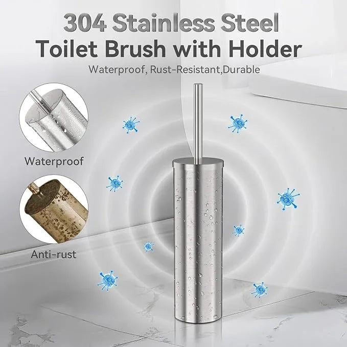 DOWRY Stainless Steel Freestanding Toilet Bowl Brush and Holder with Long Handle for Bathroom Storage Organization,Sturdy Deep Cleaning Toilet Bowl Cleaner,Nickel Round - ModernBath