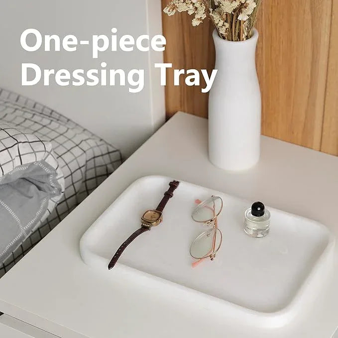 Karibiber Vanity Tray, 11.8inch Marble Bathroom Tray for Countertop, White Marble Bathroom Dresser, Stone Serving Tray for Kitchen Counter, Storage Organizer for Decor, Perfume, Jewelry - ModernBath