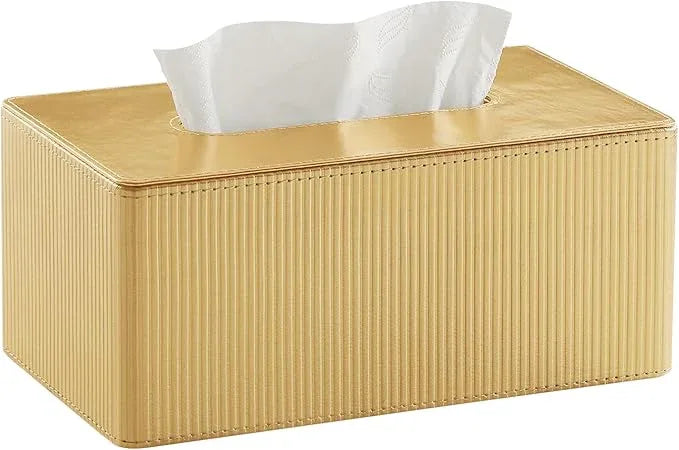 Cretkhp Gold Tissue Box Cover Rectangle with Magnetic Closure, PU Leather Tissue Box Holder for Bathroom NightStands Livingroom, Decorative Tissue Holder for 120(3-Ply)/160(2-Ply) Tissue Box (Gold) - ModernBath