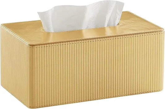 Cretkhp Gold Tissue Box Cover Rectangle with Magnetic Closure, PU Leather Tissue Box Holder for Bathroom NightStands Livingroom, Decorative Tissue Holder for 120(3-Ply)/160(2-Ply) Tissue Box (Gold) - ModernBath