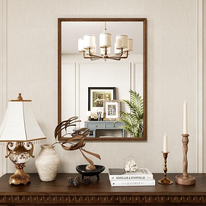 JISOSO Bathroom Vanity Mirror 24x36 Inch, Walnut Rectangle Bathroom Mirror, Anti-Rust, 4MM Tempered Glass, Wall-Mounted Mirror, Hangs Horizontally or Vertically for Bathroom & Bedroom - ModernBath