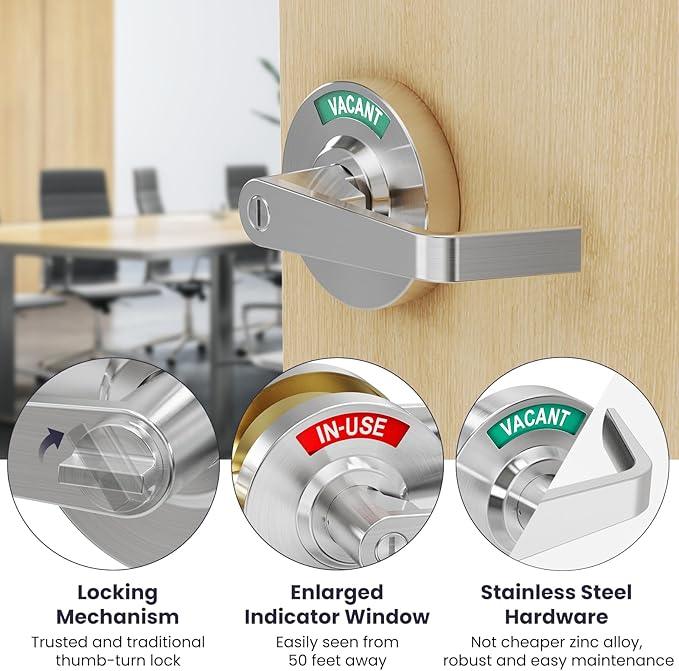 Privacy Indicator Lock Inuse or Vacant, Occupied Door Handle, Bathroom Lever Lock, ANSI Grade2 Commercial Grade, Perfect for Office Buildings, Warehouse,Bars,Gyms,Restaurant - ModernBath