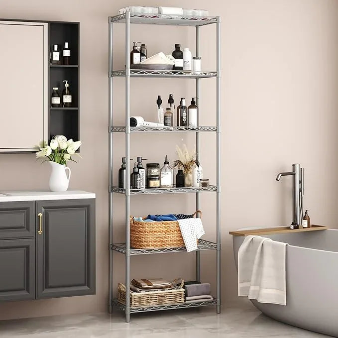 HOMEFORT 6-Tier Wire Shelving, 6 Shelves Unit Metal Storage Rack, Closet Shelves for Kitchen, Pantry, Closet, Bathroom, 14" D x 21" W x 75.6" H (Grey) - ModernBath