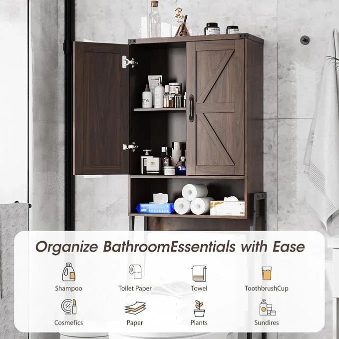 Over The Toilet Storage Cabinet with 2-Door Design Bathroom Organizers and Storage with Anti-Tip Device Over Toilet Organizer with Shelves for Bathroom,Restroom,Laundry Espresso - ModernBath