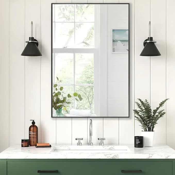 LEDLUX 24x36 Inch Black Bathroom Mirror, Copper-Free Mirror, Aluminum Alloy Frame Vanity Mirror, Rectangle Wall Mounted Mirror, Modern Mirror for Bedroom/Living Room/Porch Horizontal or Vertical - ModernBath