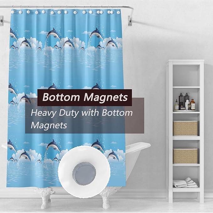 TIKABC Shower Curtain Liner, 4G PEVA Blue Dolphin Shower Liner, Plastic Waterproof Shower Curtains, 72x72 inch with Grommet Holes 3 Magnetic Weights - ModernBath