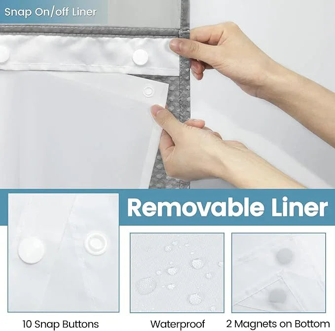 EUTXL Grey Stall Shower Curtain and Liner Set - 230GSM Waffle Weave Textured Heavy Duty,Hotel Luxury Weighted Bath Curtain,54W x 80H - ModernBath
