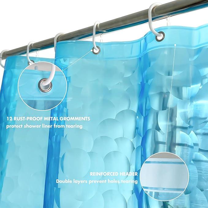 WELTRXE EVA 8G Shower Curtain Liner, 72x72 Inch 3D Clear Blue Bubble Heavy Duty Waterproof Shower Curtain Liner with Magnets Thick Plastic Shower Curtains Weighted Bathroom Shower Liner, 12 Hooks - ModernBath