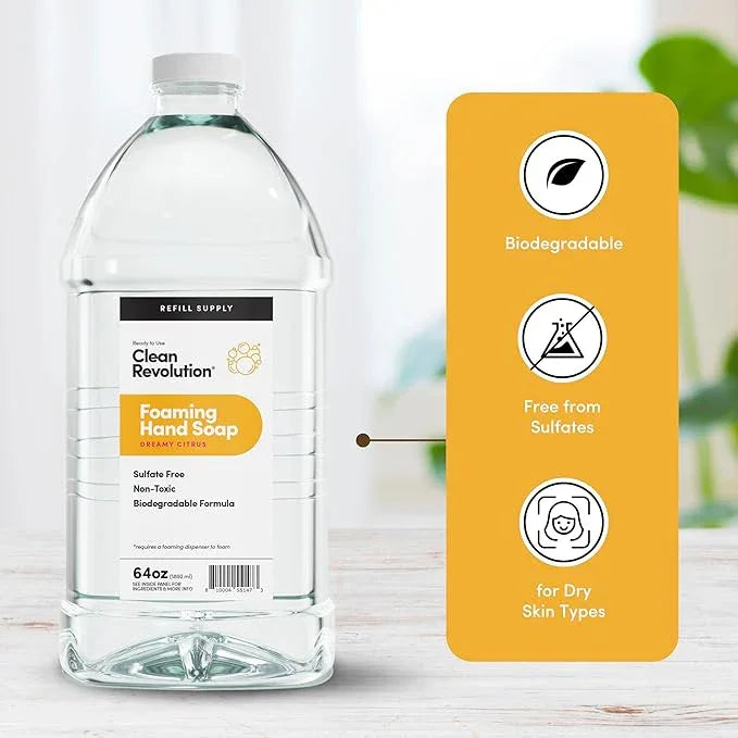 Clean Revolution Foaming Hand Soap Refill Supply Container. Ready to Use Formula. Dreamy Citrus Fragrance, 64 Fl Oz - Made in USA - ModernBath