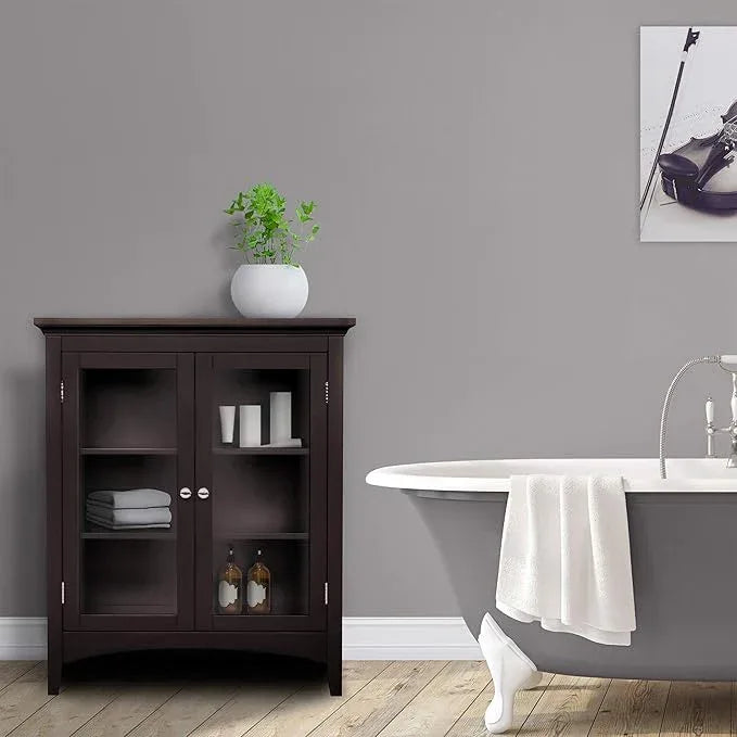 Teamson Home Madison Wooden Floor Cabinet with 2 Glass Doors, Espresso - ModernBath