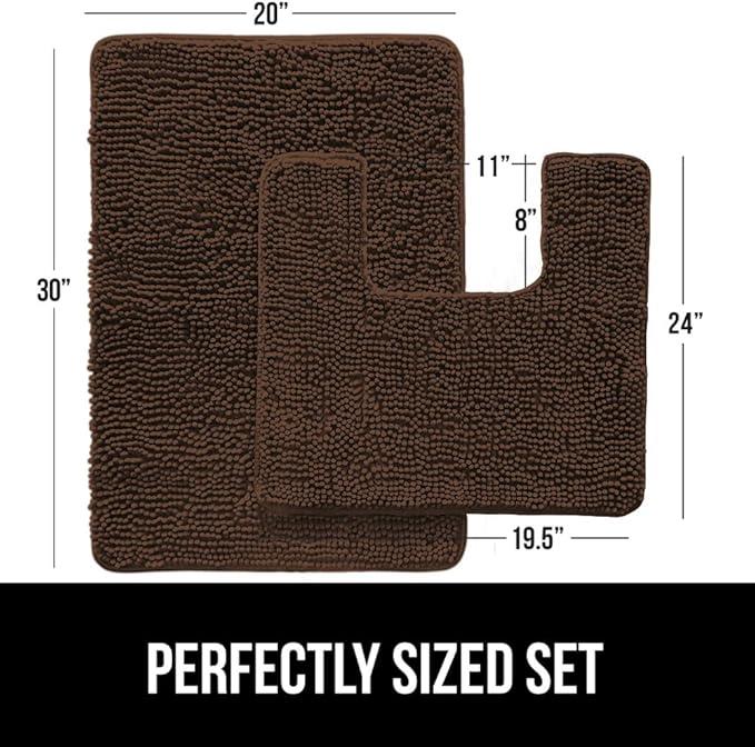 GORILLA GRIP Bathroom Rug Sets, Soft Chenille 2 Piece Area Rugs Set, Toilet Base Mat and 30x20 Carpet, Absorbent Microfiber Washable Mats Dry Quickly, Home Décor and Bath Room Accessories, Brown - ModernBath
