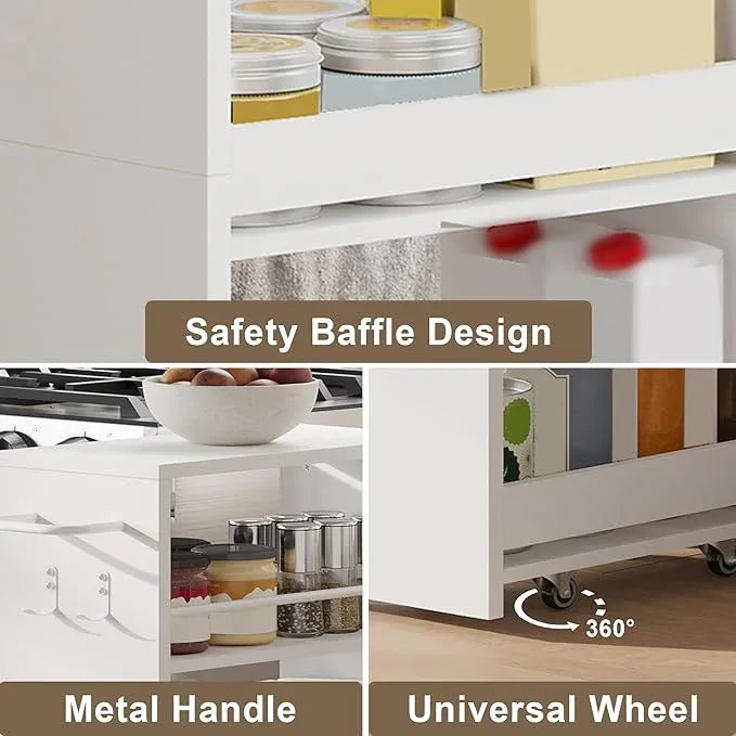ChooChoo 4-Tier Slim Storage Cart with Handle, 7.87" W Rolling Utility Cart on Universal Wheels, Kitchen Cart Mobile Shelving Organization for Laundry Room, Bathroom & Narrow Places, White - ModernBath