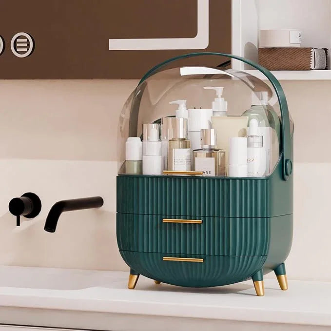 lurcns Makeup Organizers and Storage Make up Organizer for Vanity Cosmetics Skincare With Lid and Drawers Display Cases for Countertop Bathroom Women Teenager Girl Gifts(Dark Green) - ModernBath
