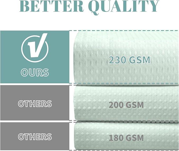 eachope MintGreen Long No Hook Waffle Weave Shower Curtain with snap-in Liner Replacement, 230GSM Waterproof Fabric Hotel Shower Curtain Set for Bathroom, Through Mesh Top Window,71Wx80H - ModernBath