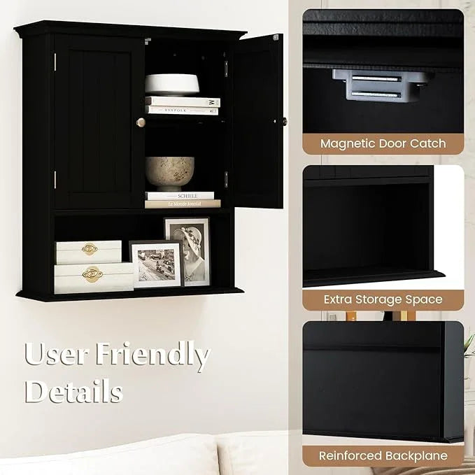 Giantex Bathroom Cabinet Wall Mount, Medicine Cabinet with Adjustable Shelf, Open Shelf, Over The Toilet Space Saver Storage Organizer for Laundry Room, Kitchen, Cupboard (Black) - ModernBath