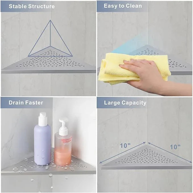 10" Brushed Nickel Corner Shower Shelf, No Drill 304 Stainless Steel Recessed Shower Shelves Grout in Corner Tile Bathroom Shelves for Tiled Wall,2 Pack - ModernBath