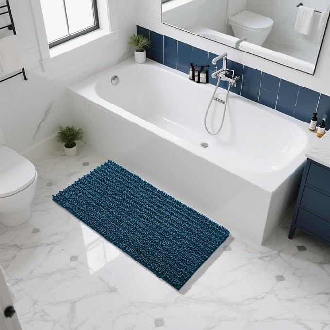 Yimobra Long Bathroom Rugs Non Slip Washable 44x24 Inch - Ultra Soft Absorbent Chenille Bath Mat, Quick Dry Shaggy Floor Carpet for Tub Shower, Peacock Blue Home Decor Accessories - ModernBath