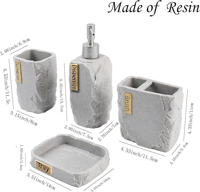 Hymmah Bathroom Accessories Set,Marble Design Toothbrush Holder,Farmhouse Bathroom Decor,4 Pcs Resin Gift Set Apartment Necessities, Contain Toothbrush Cup,Soap Dispenser,Soap Dish,Tumbler - ModernBath