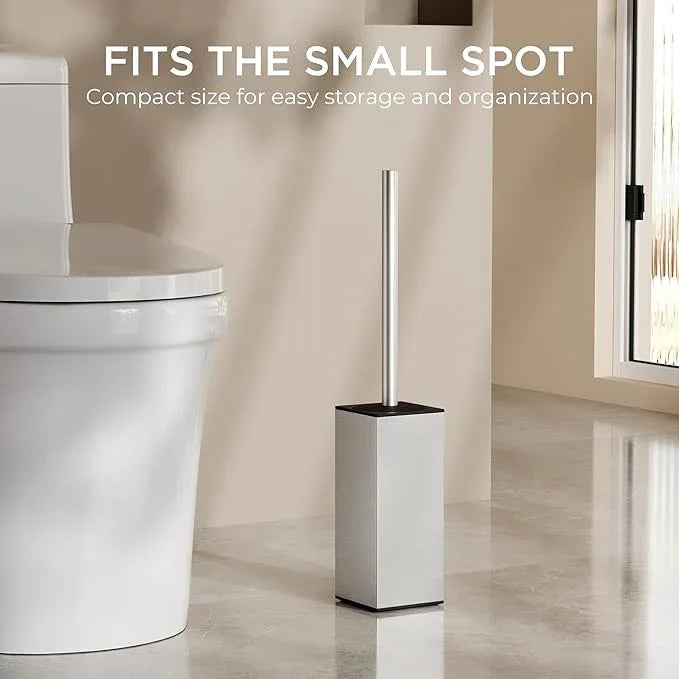 FORIOUS Toilet Brush and Holder Set, Heavy Duty 304 Stainless Steel Base Square and Long Handle for Bathroom Deep Cleaning, Drip-Proof, Space Saving for Storage, 2 Toilet Bowl Brush Head - ModernBath
