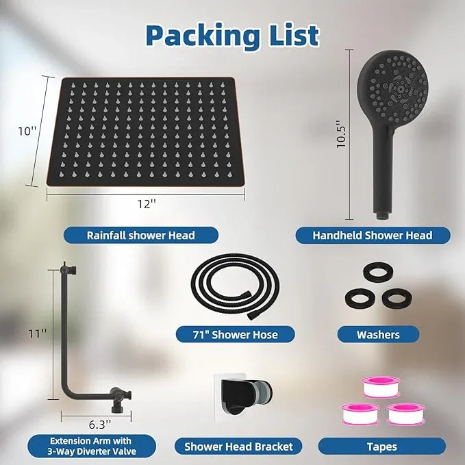 12" All Metal Shower Head, High Pressure 10-Spray Handheld Showerhead Rainfall Shower Head Combo with 11" Adjustable Shower Extension Arm, 71" Hose, Shower Head Holder, Oil Rubbed Bronze - ModernBath